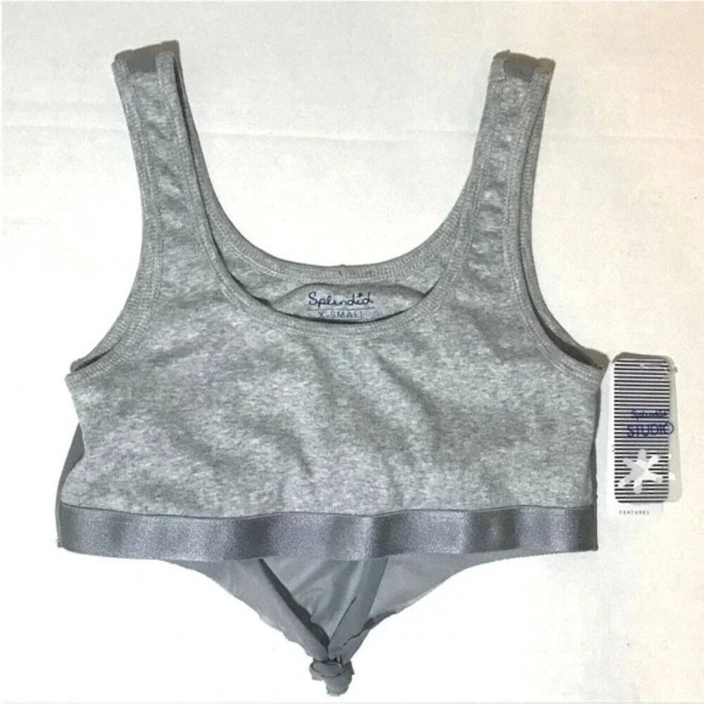 Splendid Grey Gray Mesh Ribbed Sports Bra